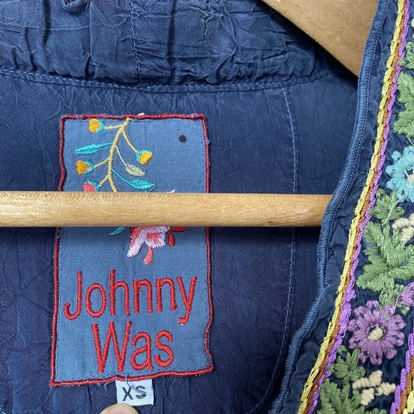 Johnny Was Navy‎ Embroidered Dress Long Sleeve V Neck Women's Size XS - Picture 15 of 16